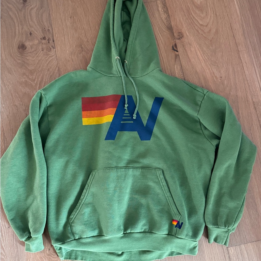 Aviator Nation Green Hoodie with Rainbow Logo